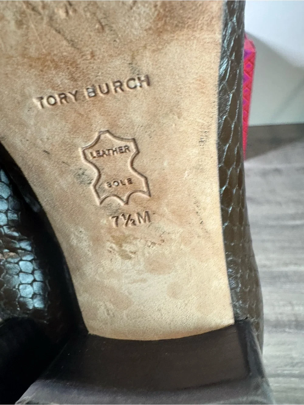 Tory Burch Georgia Ballet Snakeskin Block Heels size 7.5 $328
